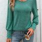 Decorative Button Round Neck Long Sleeve T-Shirt