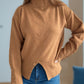 Front Slit Decorative Button Turtleneck Sweater