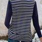 Decorative Button Striped Round Neck Long Sleeve T-Shirt