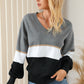 Color Block V Neck Long Sleeve Sweater