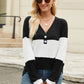 Contrast V-Neck Long Sleeve T-Shirt