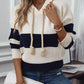 Drawstring Contrast Stripe Dropped Shoulder Hooded Sweater