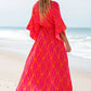 Drawstring Printed V-Neck Maxi Dress