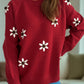 Flower Round Neck Raglan Sleeve Sweater