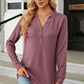 Waffle-Knit Notched Long Sleeve T-Shirt