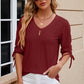 Eyelet Drawstring V-Neck Half Sleeve T-Shirt