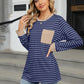 Pocketed Striped Round Neck Long Sleeve T-Shirt