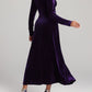 V-Neck Long Sleeve Velvet Dress