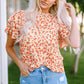 Floral Round Neck Flutter Sleeve Blouse