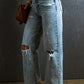 Distressed Raw Hem Straight Jeans