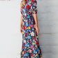 Printed Notched Puff Sleeve Midi Dress