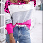 Leopard Color Block Round Neck Long Sleeve Sweater