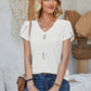 Decorative Button Eyelet V-Neck Short Sleeve T-Shirt