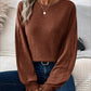 Ribbed Round Neck Lantern Sleeve T-Shirt