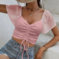 Drawstring Short Sleeve Crop Top