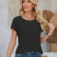 Eyelet Round Neck Rolled Short Sleeve T-Shirt