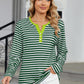 Striped Notched Long Sleeve T-Shirt