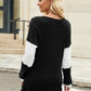 Contrast V-Neck Long Sleeve T-Shirt