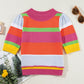 Color Block Round Neck Half Sleeve Knit Top