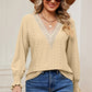 Eyelet V-Neck Flounce Sleeve T-Shirt