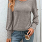 Decorative Button Round Neck Long Sleeve T-Shirt