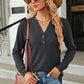 Waffle-Knit Notched Long Sleeve T-Shirt