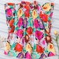 Multicolored Flutter Sleeve Mock Neck Blouse