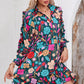 Printed Notched Lantern Sleeve Mini Dress