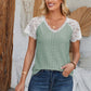 Eyelet V-Neck Lace Short Sleeve T-Shirt