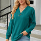 Decorative Button V-Neck Long Sleeve T-Shirt