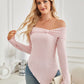 Ribbed Asymmetrical Hem Off-Shoulder Long Sleeve T-Shirt