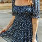 Printed Square Neck Short Sleeve Dress