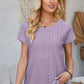 Eyelet Round Neck Rolled Short Sleeve T-Shirt