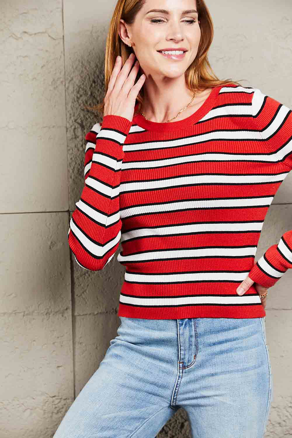 Striped Round Neck Long Sleeve Top