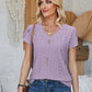Decorative Button Eyelet V-Neck Short Sleeve T-Shirt