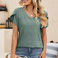 Eyelet V-Neck Petal Sleeve T-Shirt