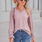 Lace Trim V-Neck Flounce Sleeve Top