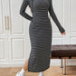 Drawstring Striped Long Sleeve Hooded Dress