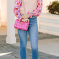 Printed Round Neck Flounce Sleeve Sweater