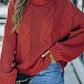 Cable-Knit Turtleneck Dropped Shoulder Sweater