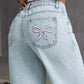 Bow Back Wide Leg Jeans with Pockets