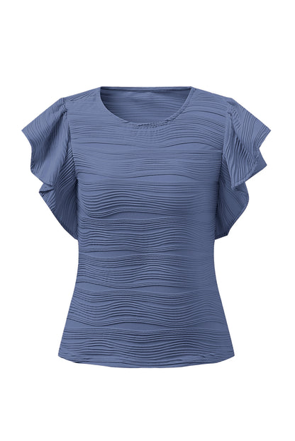 Textured Round Neck Cap Sleeve Top - Michelle Francisco
