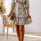 Printed V-Neck Half Sleeve Dress