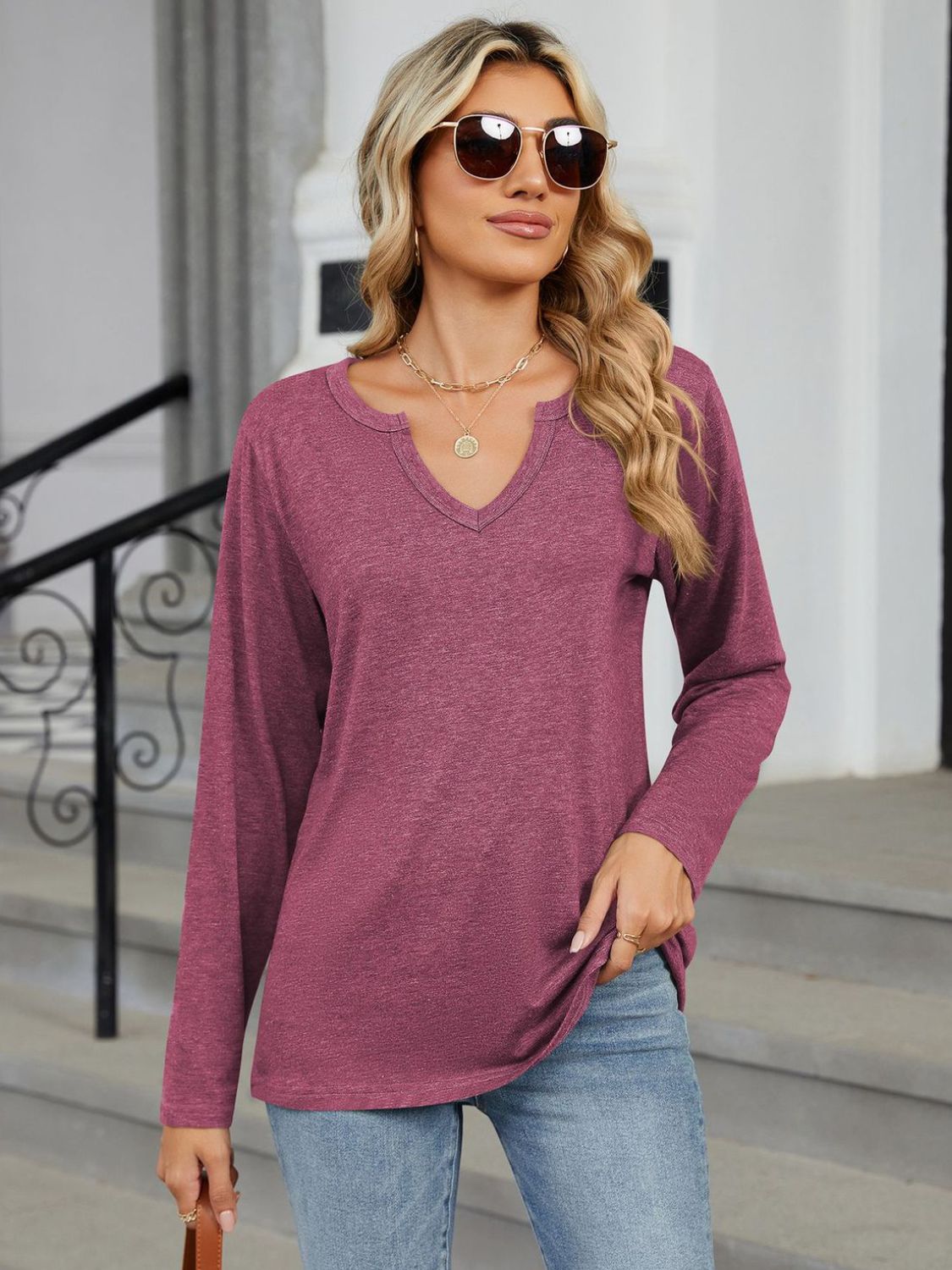 Notched Long Sleeve T-Shirt