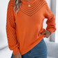 Openwork Round Neck Long Sleeve Knit Top