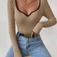 Contrast Trim Long Sleeve Knit Top