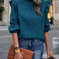 Mock Neck Ruffle Shoulder Blouse