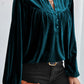 Ruched Decorative Button Notched Blouse