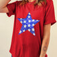 Sequin Star Round Neck Short Sleeve T-Shirt