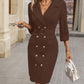 Double-Breasted Lapel Collar Long Sleeve Dress